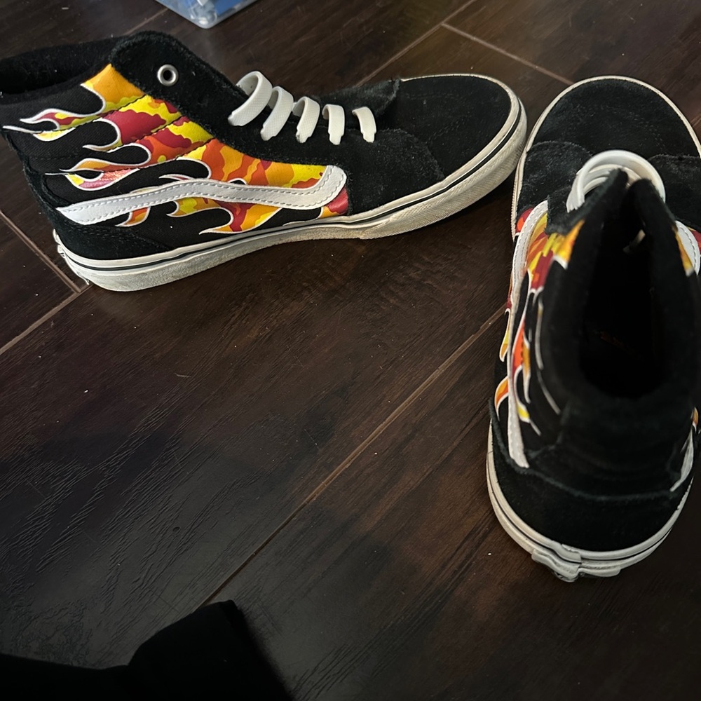 Black High-Top Sneakers with Flame Design
